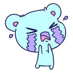 freehand drawn cartoon of a cute crying bear in bright neon color