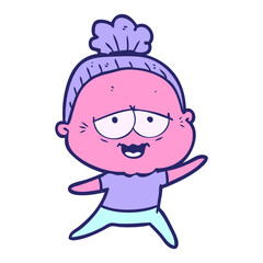 cartoon happy old lady in bright neon color