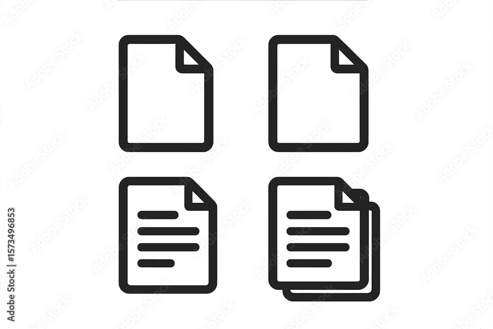 Poster document icon set. paper file symbol with single and multiple pages. page with text, blank page pict