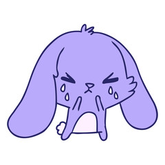 freehand drawn cartoon of cute kawaii sad bunny in bright neon color