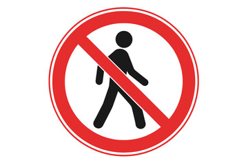 No Pedestrian Access Prohibition Sign, No Entry Symbol, Walking Person Forbidden, Red Circle and Slash, Vector Illustration, Road Safety, Warning, Urban Area, Isolated Transparent Background