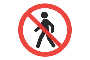 No Pedestrian Access Sign, Prohibition Symbol, No Entry for Walkers, Red Circle with Slash, Vector Illustration, Road Safety, Warning, Isolated Transparent Background
