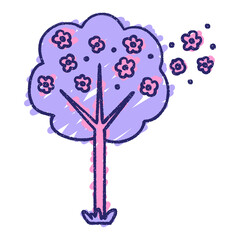 Tree Chalk Drawing in bright neon color