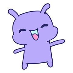 cartoon illustration kawaii cute happy alien in bright neon color