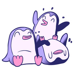 cartoon happy penguins in bright neon color