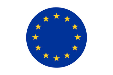 European Union Flag Round Icon. EU Circle Emblem. Blue Background with 12 Golden Stars. European Unity Symbol. Official Europe Sign. Vector Illustration. Transparent PNG. International Organization.