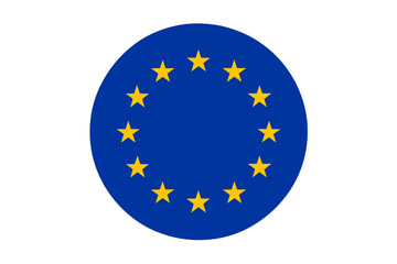 European Union Flag Round Icon. Blue Circle with 12 Yellow Stars. Official EU Symbol. Vector Illustration. European Unity Emblem. Isolated Transparent Background. Europe Banner.
