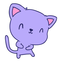cartoon illustration of cute kawaii cat in bright neon color