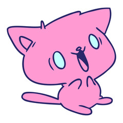 cartoon illustration of cute kawaii cat in bright neon color