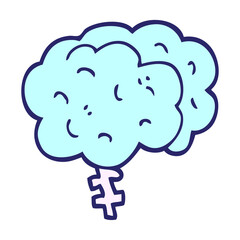 cartoon doodle brain in bright neon color