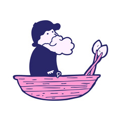 cartoon fisherman in bright neon color