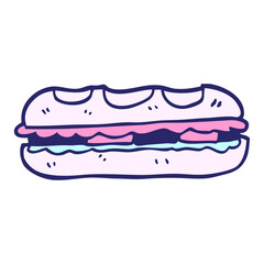 hand drawn doodle style cartoon tasty sandwich in bright neon color
