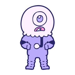 cartoon cyclops alien spaceman in bright neon color
