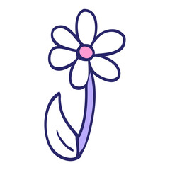 cartoon doodle single flower in bright neon color