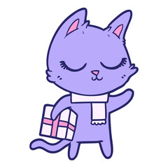 calm cartoon cat in bright neon color