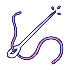 cartoon of a needle and thread in bright neon color
