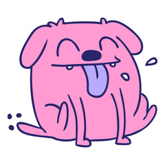 freehand drawn cartoon of cute kawaii dog in bright neon color