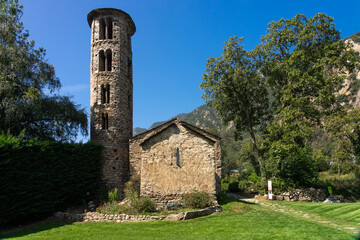 Romanesque church of Santa Coloma of Andorra in Andorra la Vella city in a sunny day.