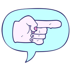 cartoon pointing hand with speech bubble in bright neon color