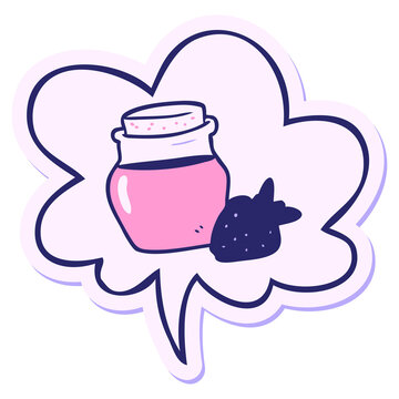 Naklejki cartoon jar of strawberry jam with speech bubble sticker in bright neon color