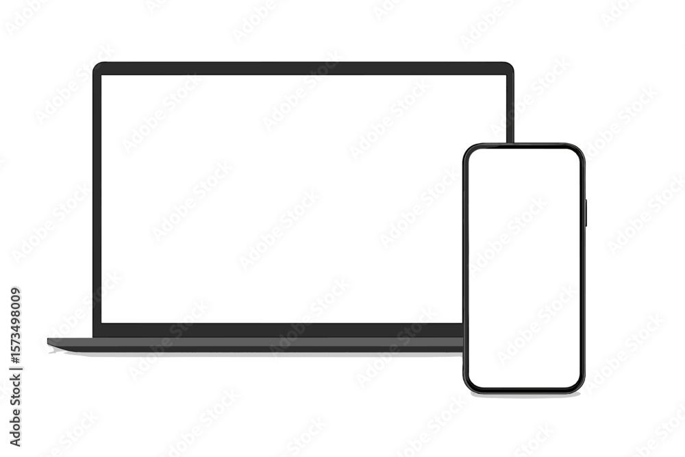 Poster laptop computer and smartphone with blank screen. mobile phone and pc mockup with empty display for 