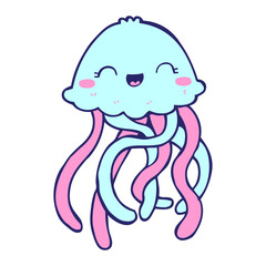cute cartoon jellyfish in bright neon color