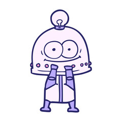 happy carton robot with light bulb in bright neon color