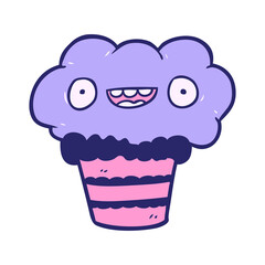 funny cartoon cupcake in bright neon color