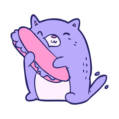 cartoon cat loving the amazing sandwich he's just made for lunch in bright neon color