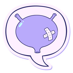 cartoon bladder with speech bubble sticker in bright neon color