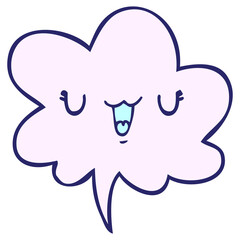 cute happy cartoon face with speech bubble in bright neon color