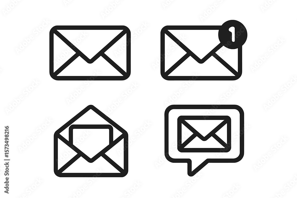Poster message icon set. mail symbol collection with new message notification and open envelope sign. simpl