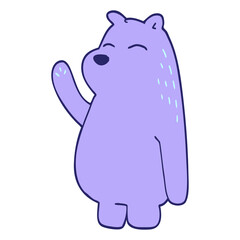 cartoon doodle bear waving in bright neon color