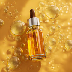 Serum Bottle with Dropper and Bubbles Skincare Product