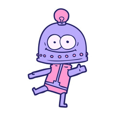 happy carton robot with light bulb in bright neon color