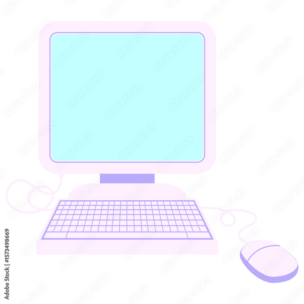 Aufkleber computer with mouse and keyboard in bright neon color