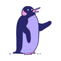 cartoon penguin waving in bright neon color