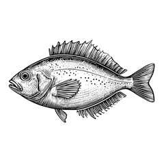 Flatfish illustration in black and white engraving style  