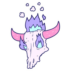 spooky flaming animals skull cartoon in bright neon color