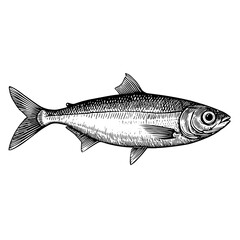 Detailed ink engraving of herring fish side view  