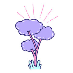 illustration of a traditional tattoo style tree in bright neon color