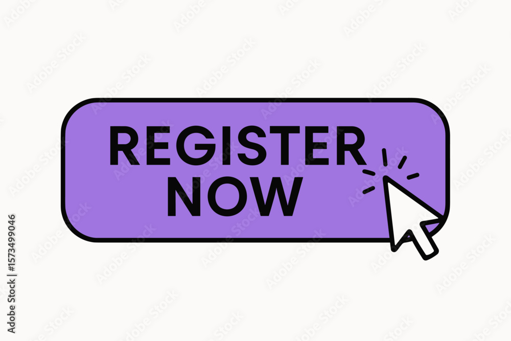 Leinwandbilder register now button vector. modern web ui button. clickable call to action. online registration icon