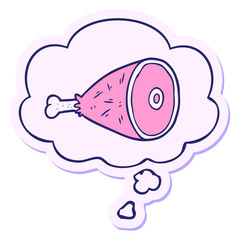 cartoon cooked meat with thought bubble as a printed sticker in bright neon color