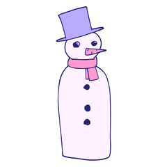 cartoon doodle traditional snowman in bright neon color