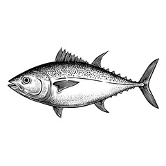 Obraz premium Tuna fish in antique engraving style, black and white illustration 