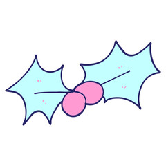 cartoon doodle christmas holly in bright neon color