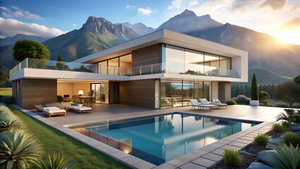 Fototapeta premium Luxury mountain villa with a pool