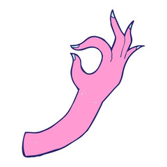 cartoon hand symbol in bright neon color