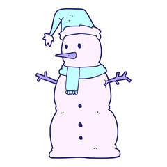 flat color illustration of snowman in bright neon color