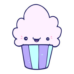 cartoon cupcake with face in bright neon color